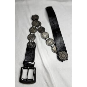 Sandy Duftler Designs Black Leather Metal Concho Belt Size Medium